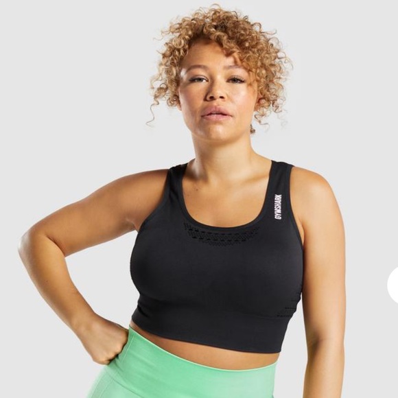 Gymshark Energy+ Seamless Crop Top in Black - Size Medium - Picture 1 of 4